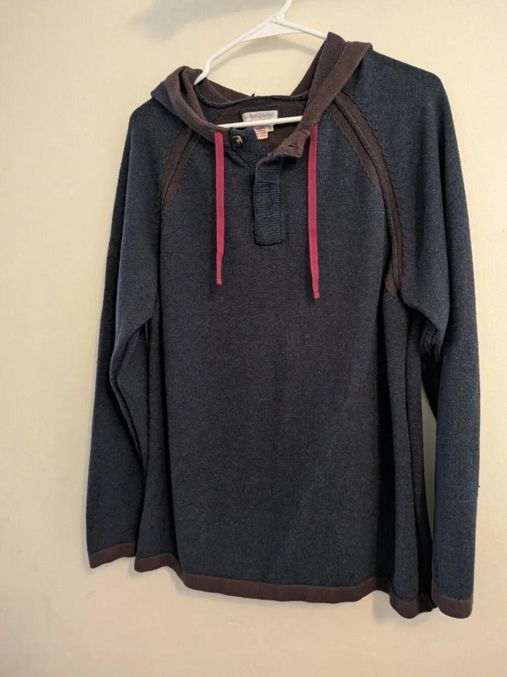 Carbon2Cobalt Men's L HIATUS Pullover Raglan Hoodie Cashmere Blend Sweater Blue